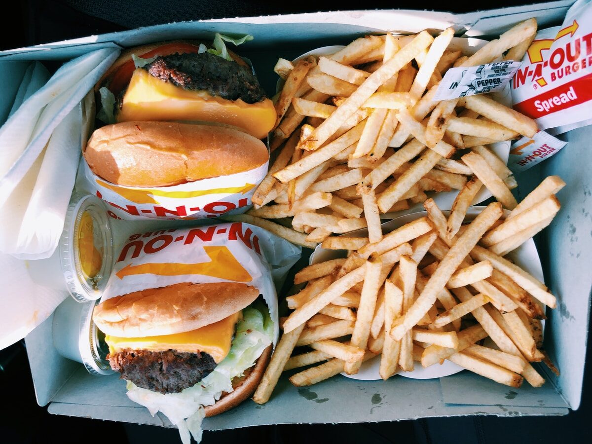 burgers and fries inside box